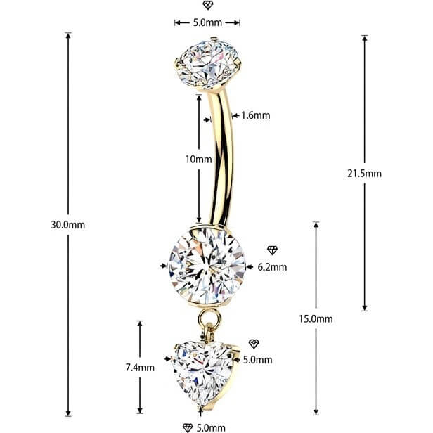 Titan Bauchnabelpiercing Krappenfassung Zirkonia Herz Anhänger Innengewinde - Image 2