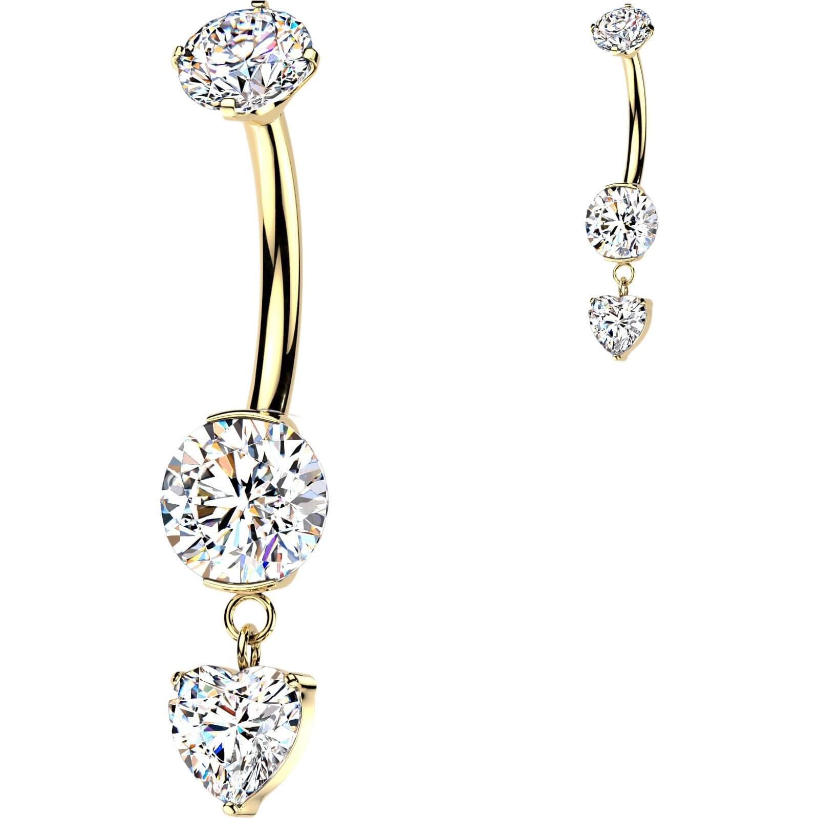 Titan Bauchnabelpiercing Krappenfassung Zirkonia Herz Anhänger Innengewinde - Image 3