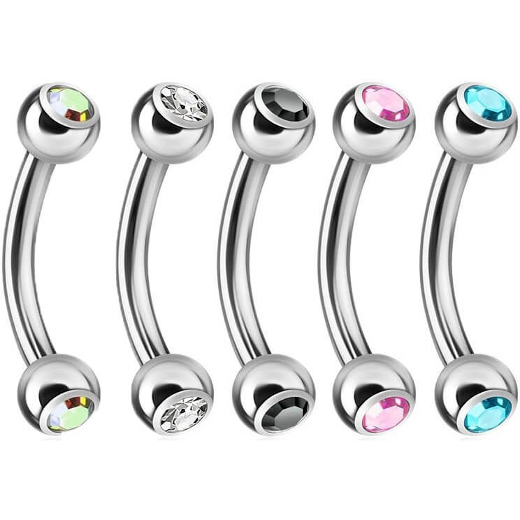 Augenbrauenpiercing Kugel Zirkonia Silber, 5 Stück