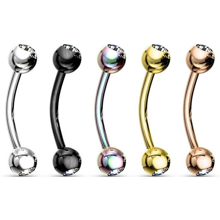 Augenbrauenpiercing Kugel Zirkonia Titan PVD, 5 Stück
