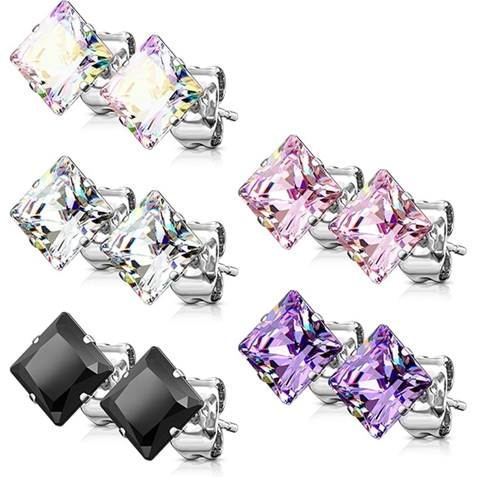Ohrstecker Quadrat Zirkonia 5 Paar, 5 Paar