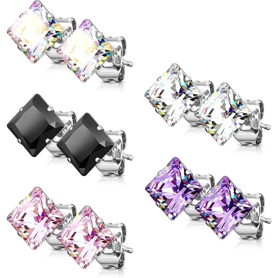Ohrstecker Quadrat Zirkonia 5 Paar, 5 Paar - Image 2