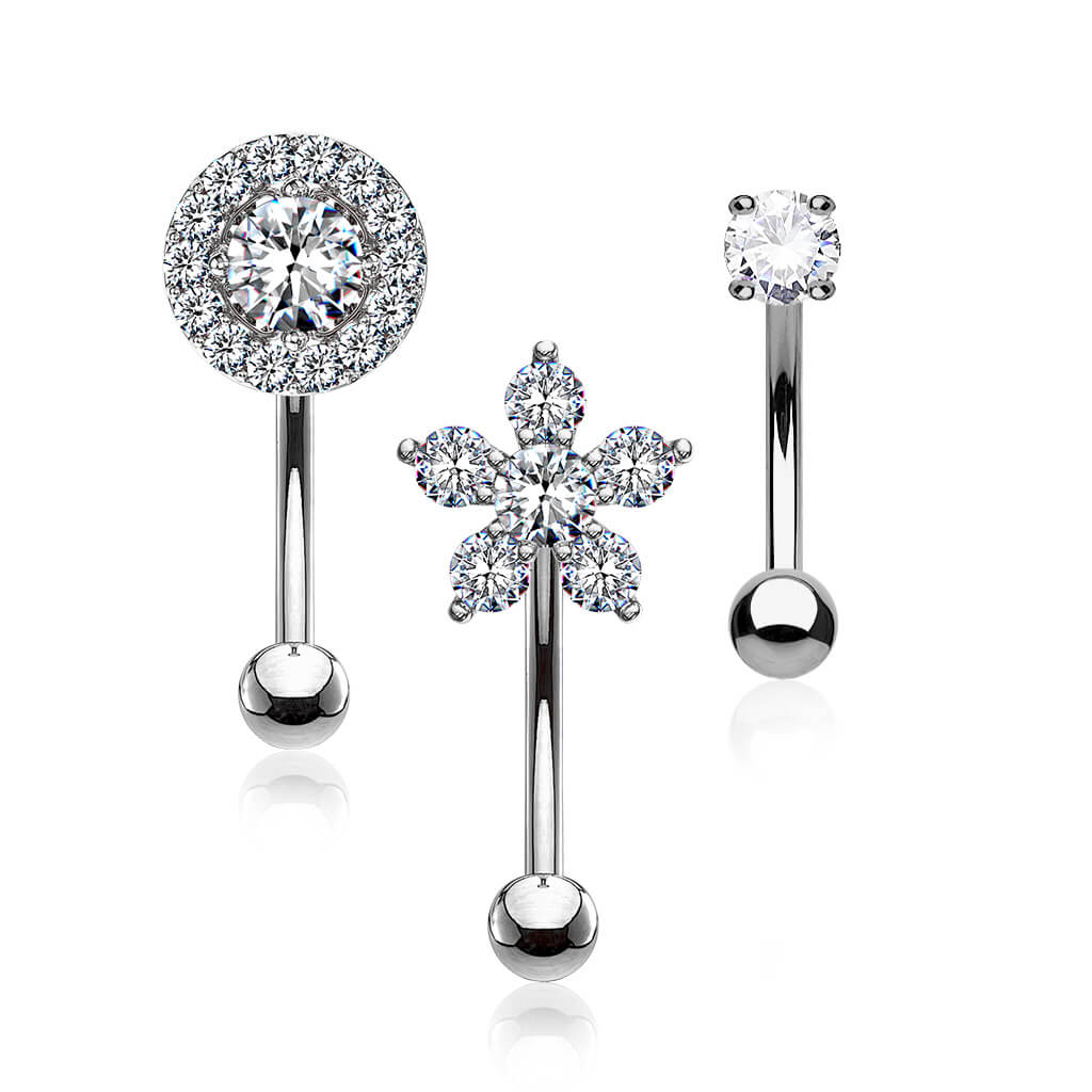 Augenbrauenpiercing Set Blume Rund Zirkonia, 3 Stück - Image 2