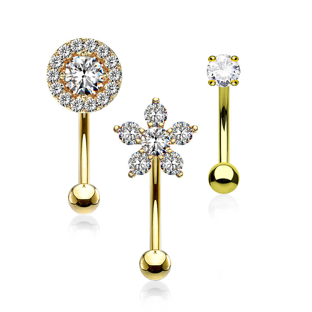 Augenbrauenpiercing Set Blume Rund Zirkonia, 3 Stück - Image 3