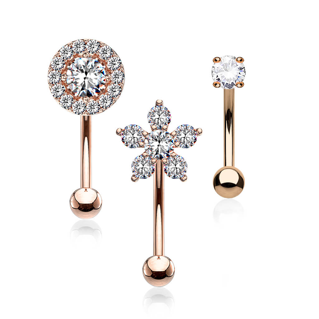 Augenbrauenpiercing Set Blume Rund Zirkonia, 3 Stück - Image 4