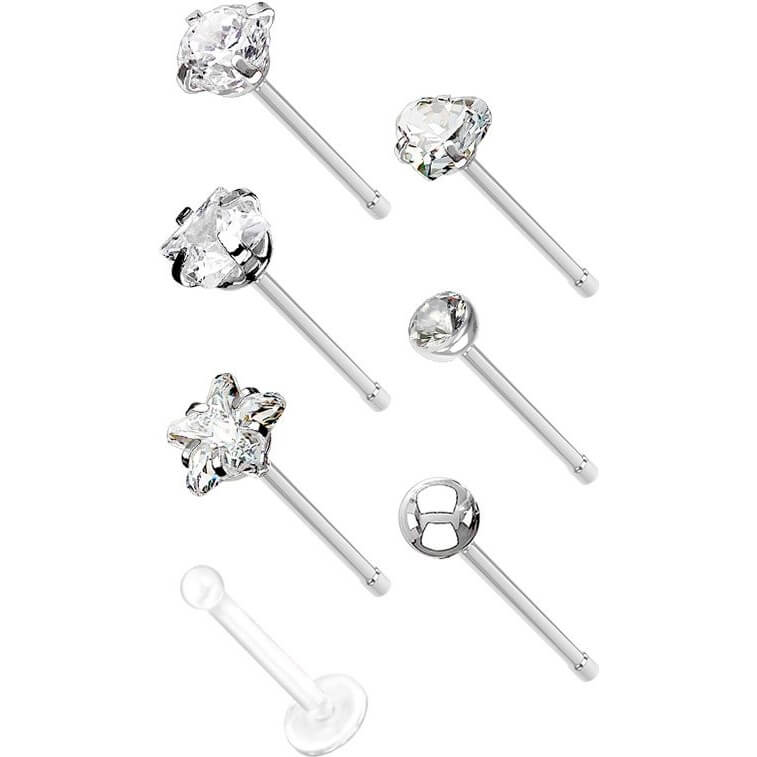 Nasenstecker Set Zirkonia, 7 Stück