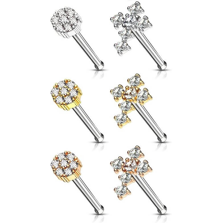 Nasenstecker Blume Kreuz Zirkonia, 6 Stück