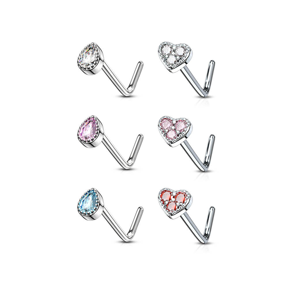 Nasenstecker L-Form Set Zirkonia Silber, 6 Stück - Image 2
