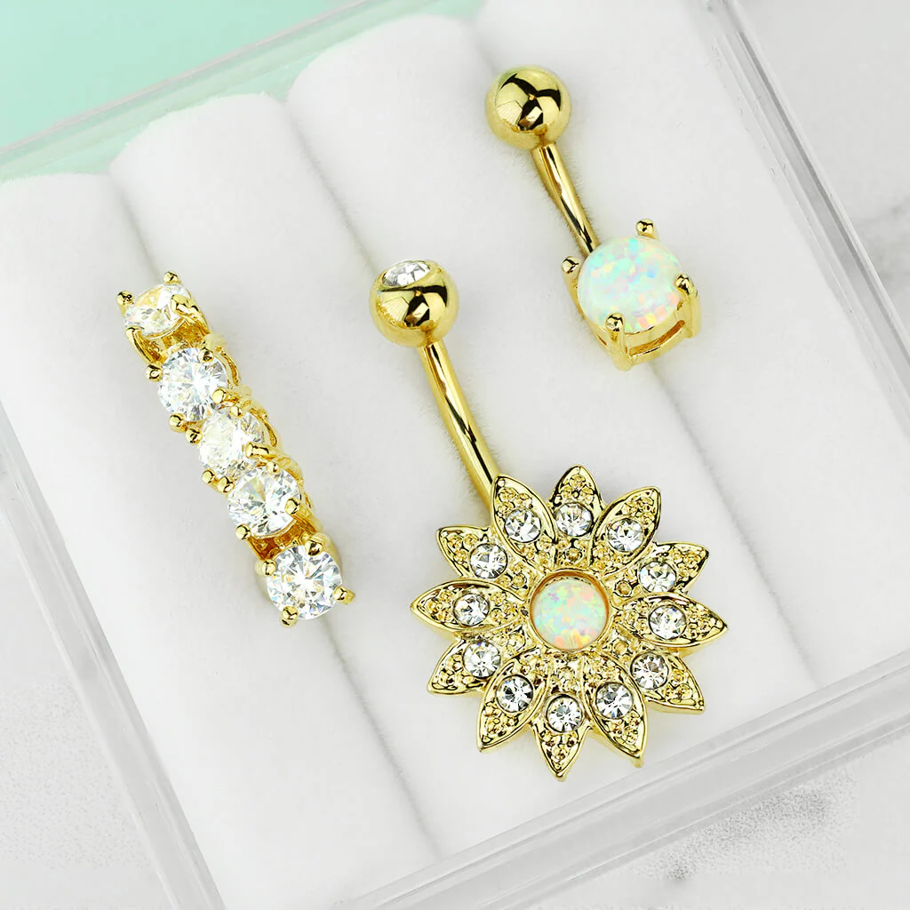 Bauchnabelpiercing Set Zirkonia Opal, 3 Stück - Image 3