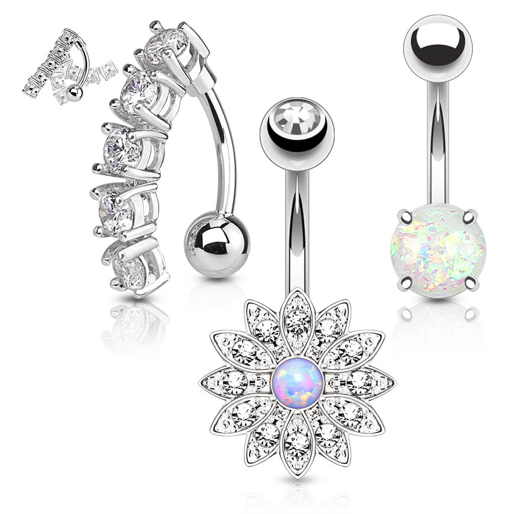 Bauchnabelpiercing Set Zirkonia Opal, 3 Stück - Image 6