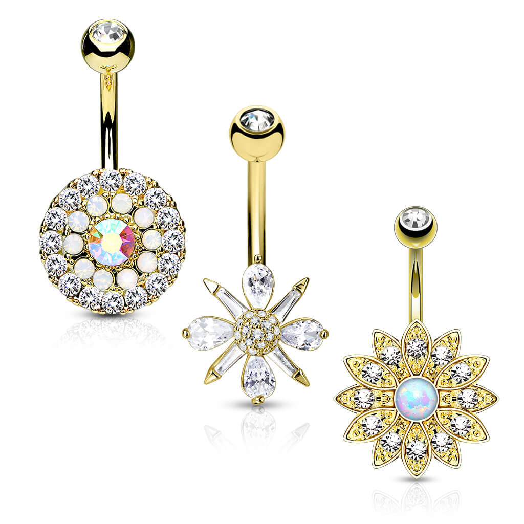 Bauchnabelpiercing Blumen Zirkonia Opal Gold, 3 Stück - Image 2