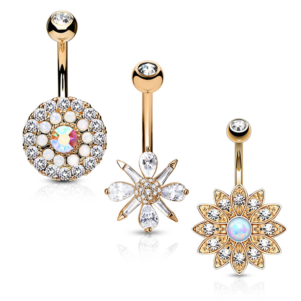Bauchnabelpiercing Blumen Zirkonia Opal Gold, 3 Stück - Image 4