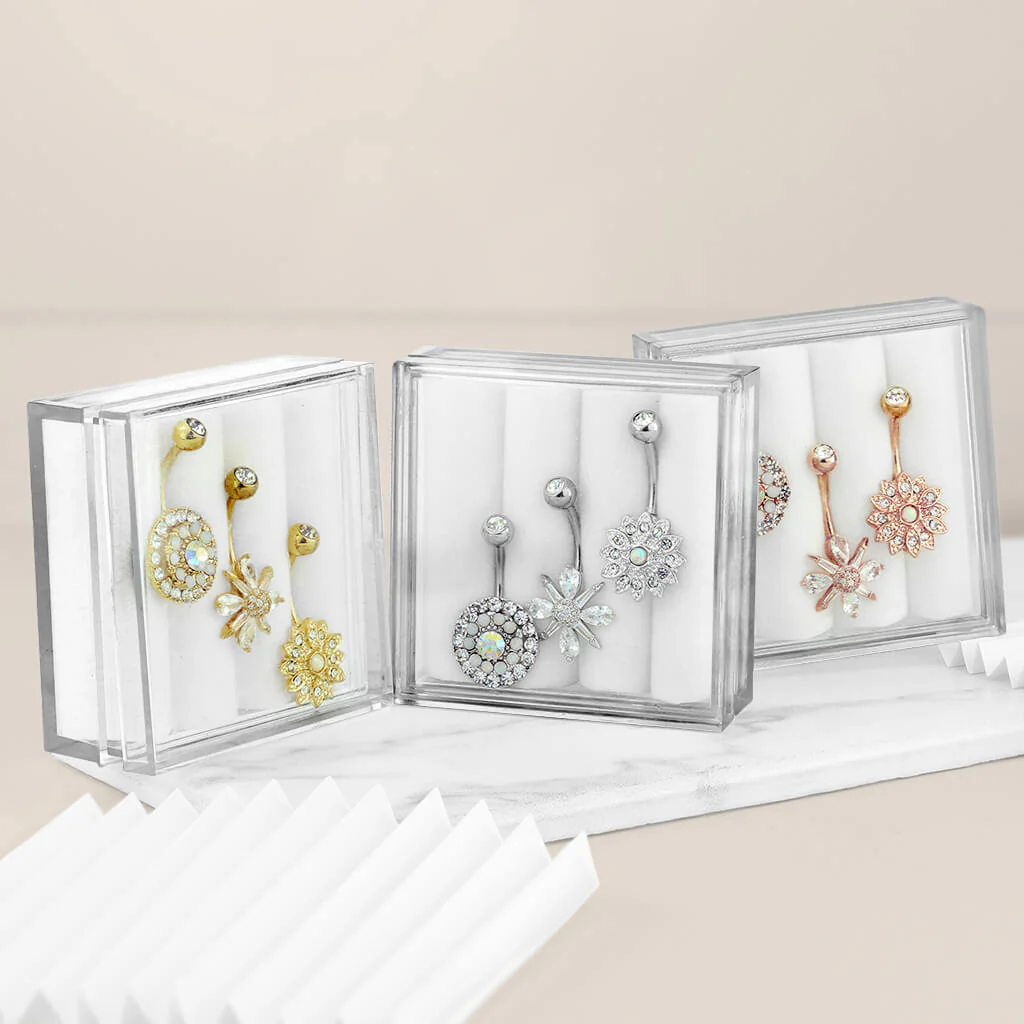 Bauchnabelpiercing Blumen Zirkonia Opal Gold, 3 Stück - Image 5