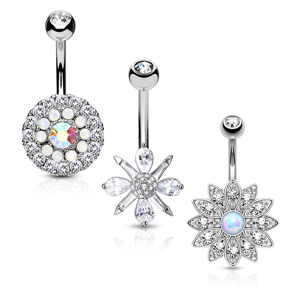 Bauchnabelpiercing Blumen Zirkonia Opal Gold, 3 Stück - Image 6