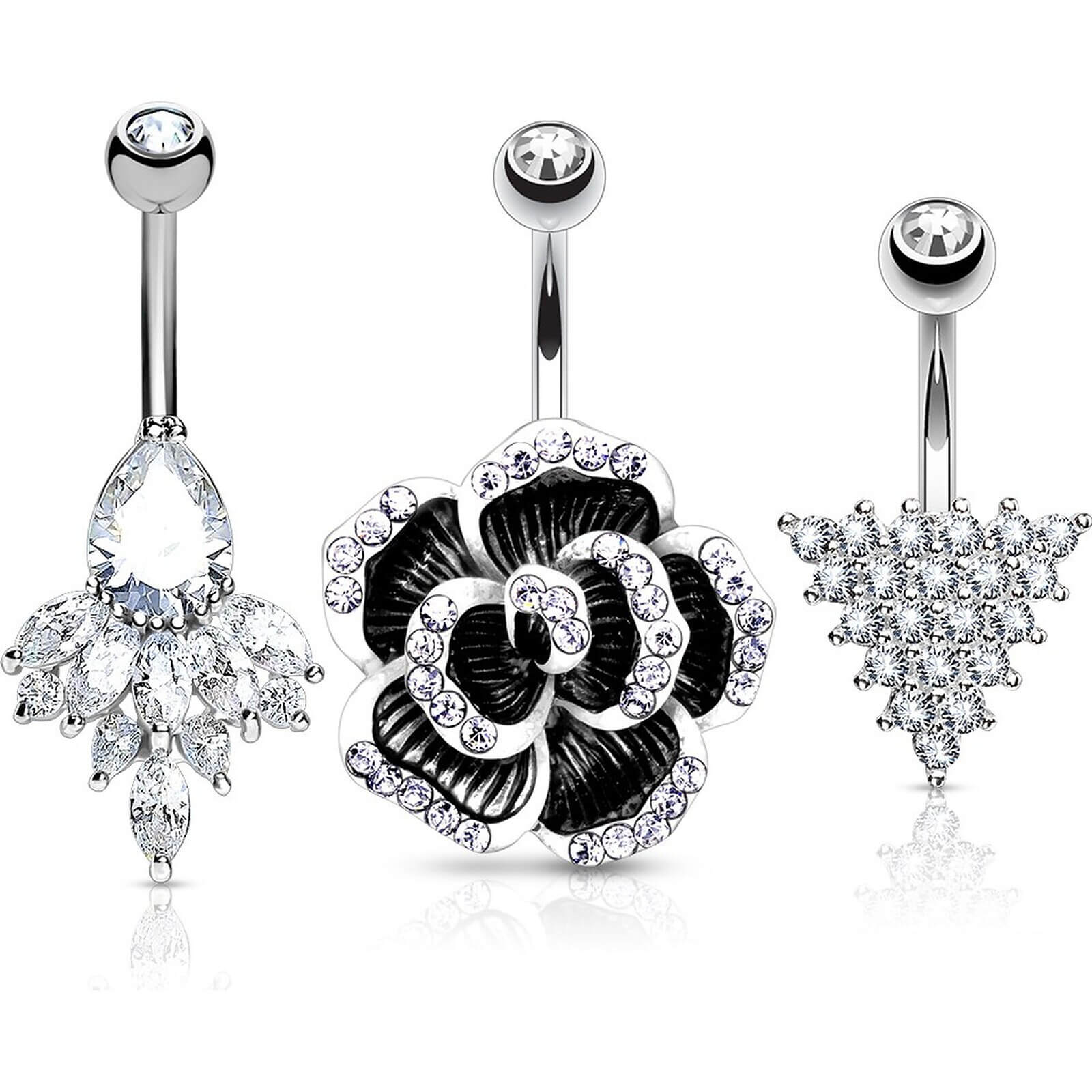 Bauchnabelpiercing Set Zirkonia, 3 Stück