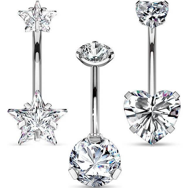 Bauchnabelpiercing Set Zirkonia Innengewinde, 3 Stück