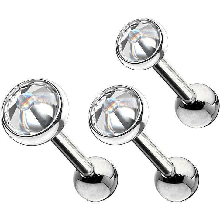 Barbell Zirkonia Rund Silber, 3 Stück