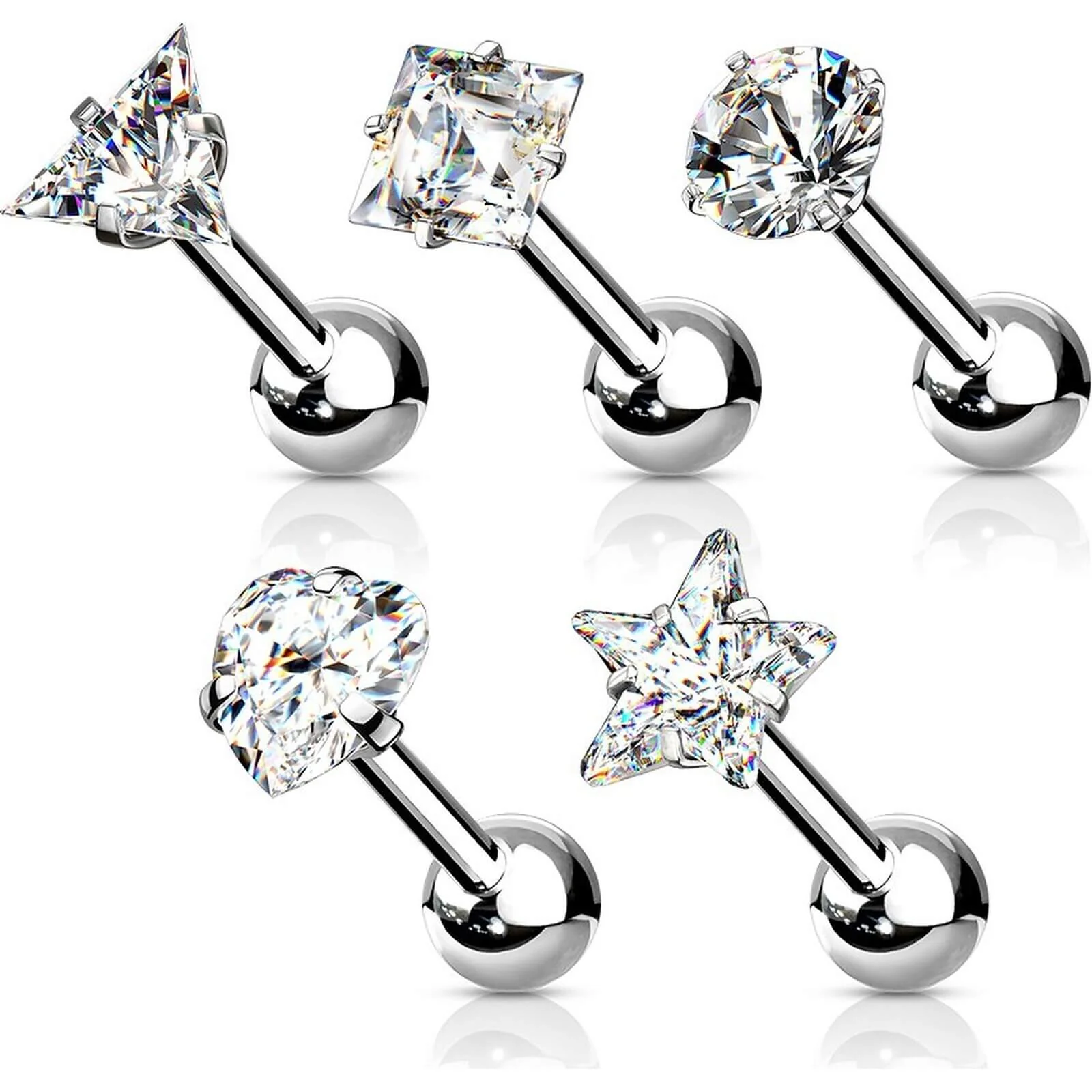 Barbell Set Zirkonia Silber, 5 Stück