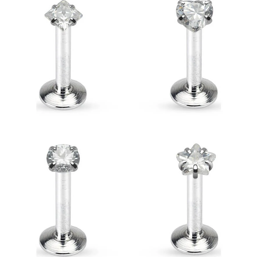 Labret Set Zirkonia Silber Innengewinde, 4 Stück - Image 2