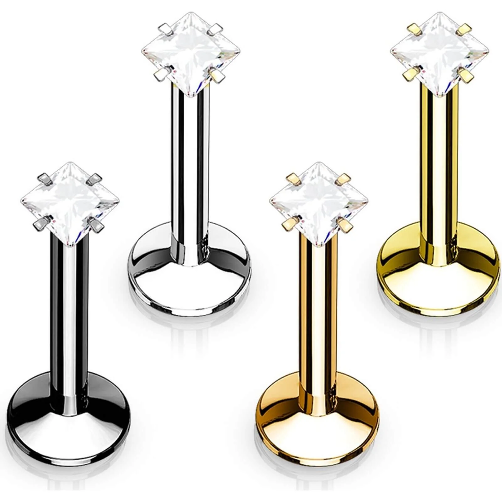 Labret Quadrat Zirkonia Titan PVD Innengewinde, 4 Stück