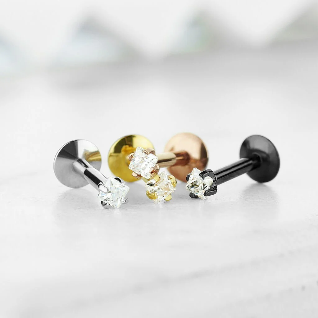 Labret Quadrat Zirkonia Titan PVD Innengewinde, 4 Stück - Image 4