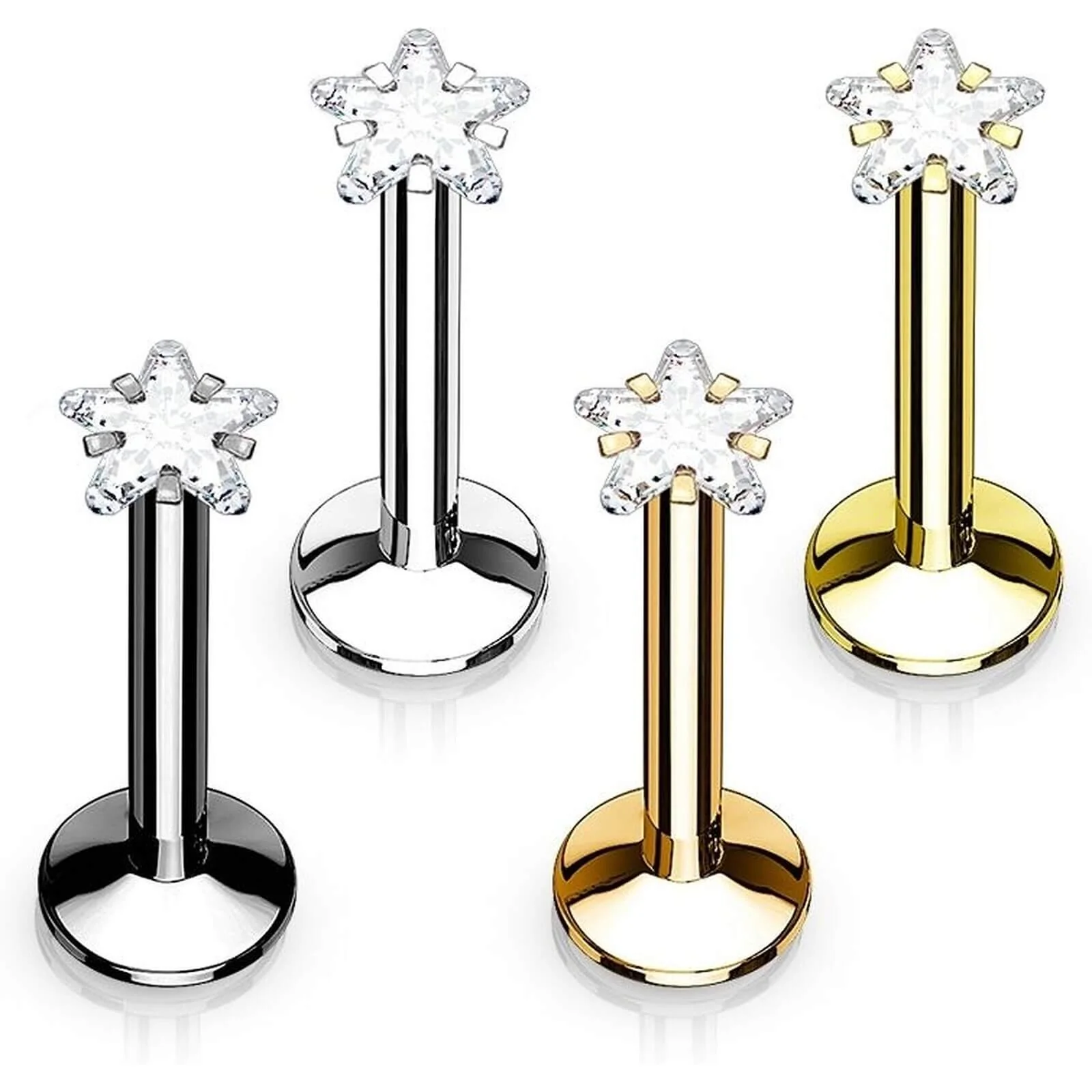 Labret Stern Zirkonia Titan PVD Innengewinde, 4 Stück