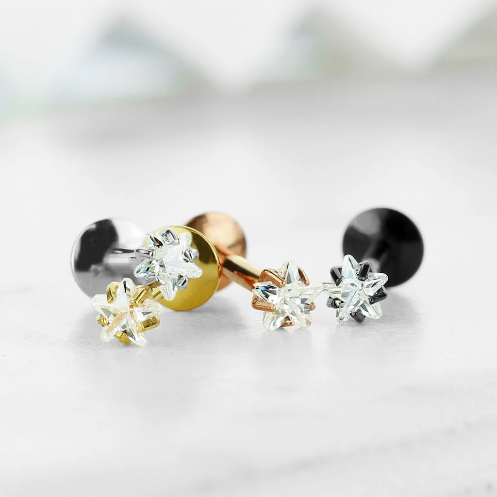 Labret Stern Zirkonia Titan PVD Innengewinde, 4 Stück - Image 4