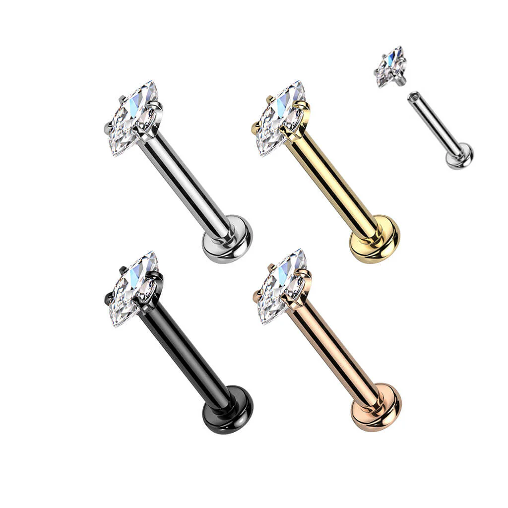 Labret Marquise Schliff Zirkonia Innengewinde, 4 Stück - Image 2