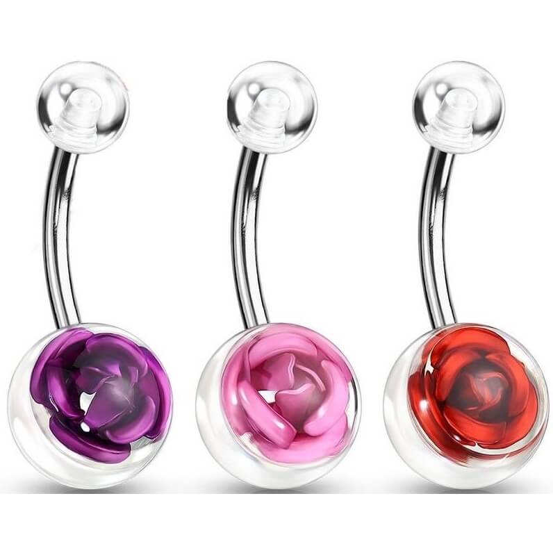 Bauchnabelpiercing Rose, 3 Stück