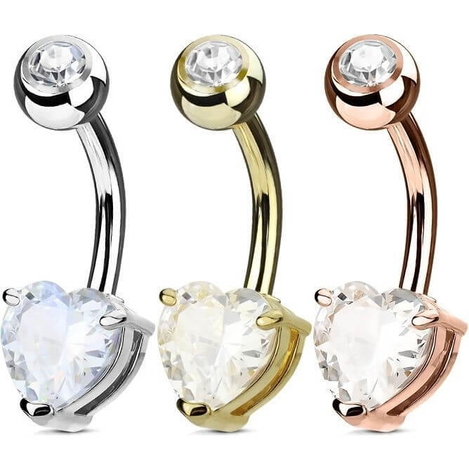 Bauchnabelpiercing Herz Zirkonia, 3 Stück