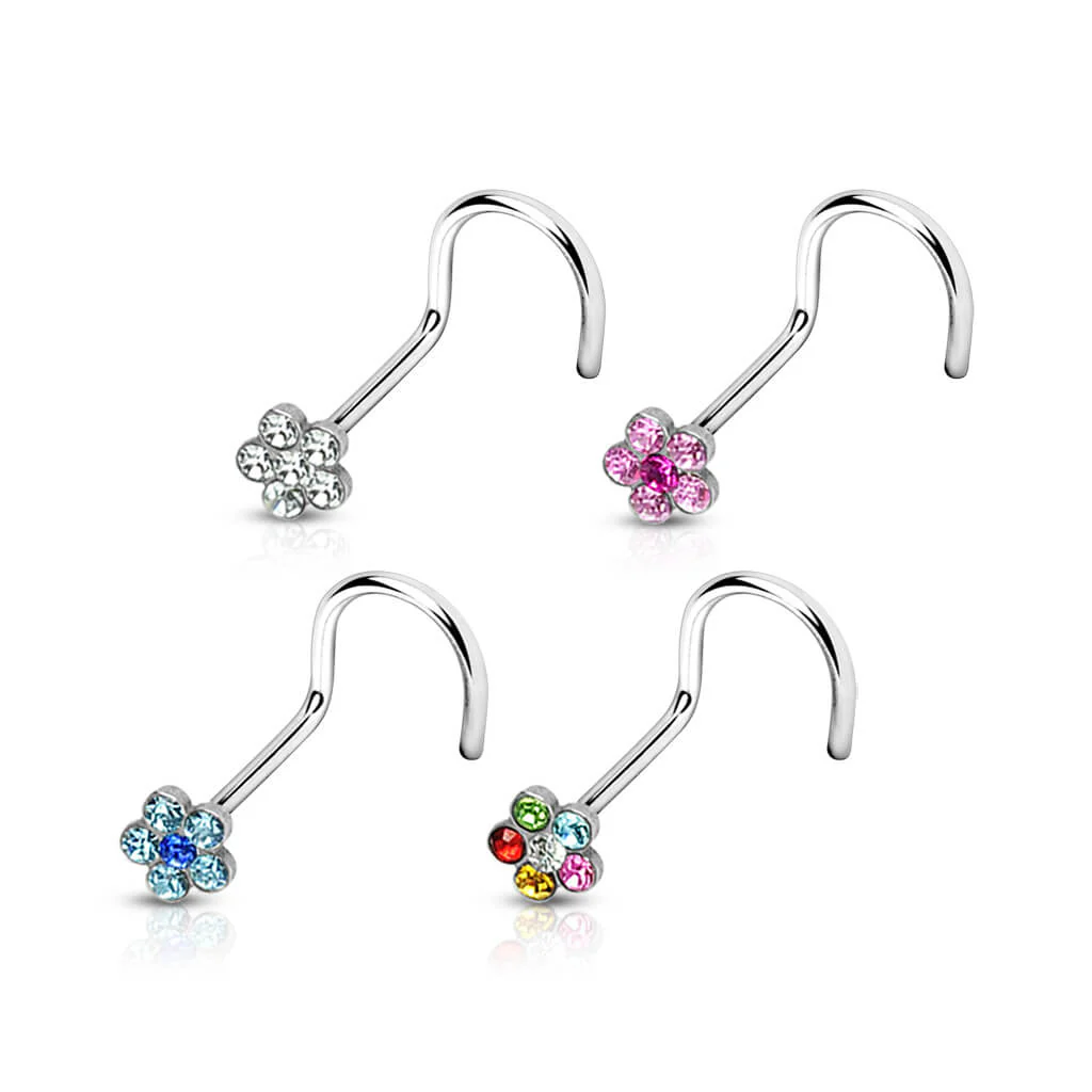 Nasenstecker Blume Zirkonia Silber, 4 Stück - Image 2