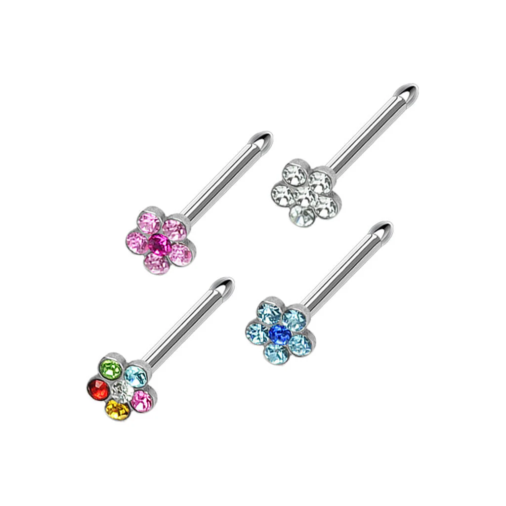 Nasenstecker Blume Zirkonia Silber, 4 Stück - Image 2