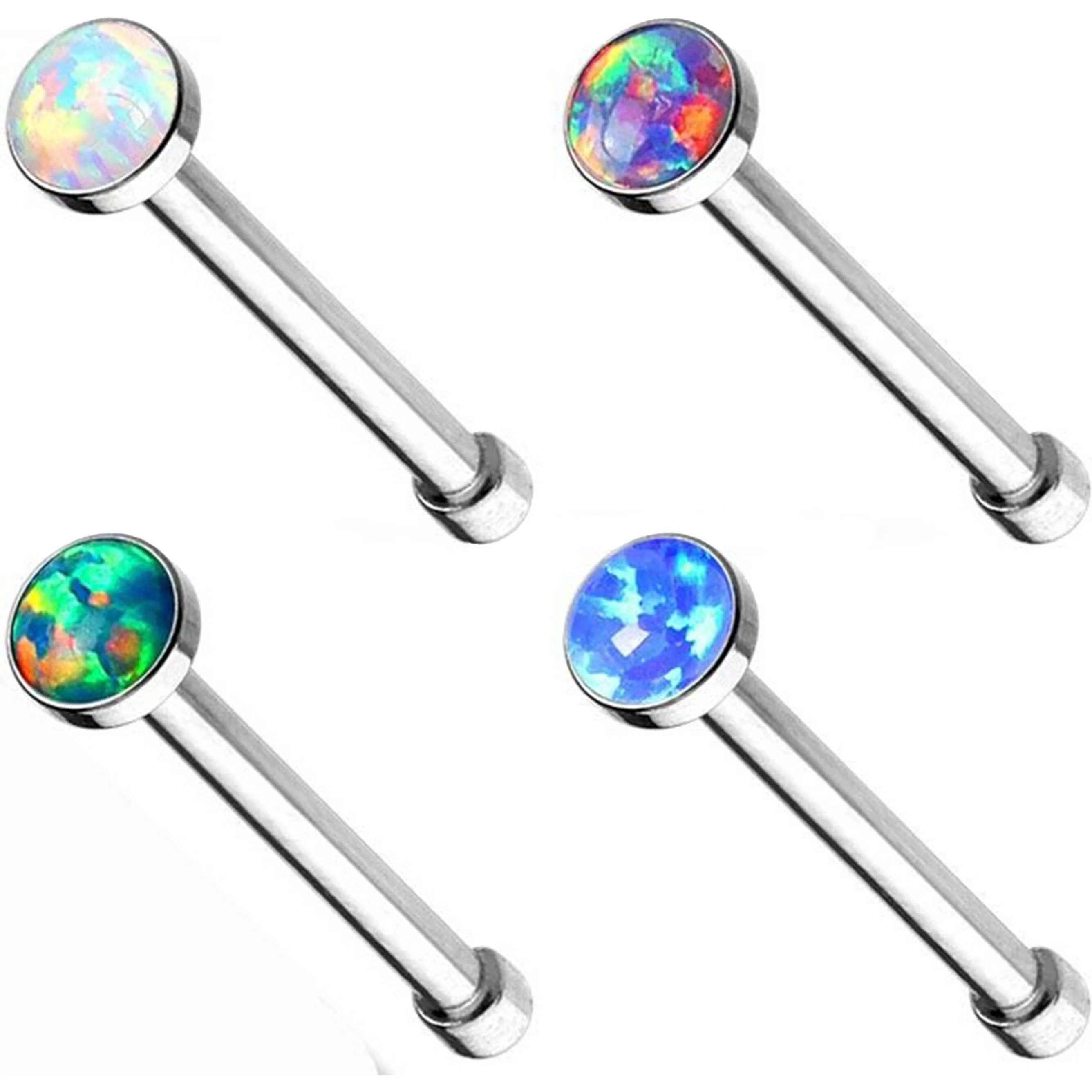 Nasenstecker Opal Rund Silber, 4 Stück