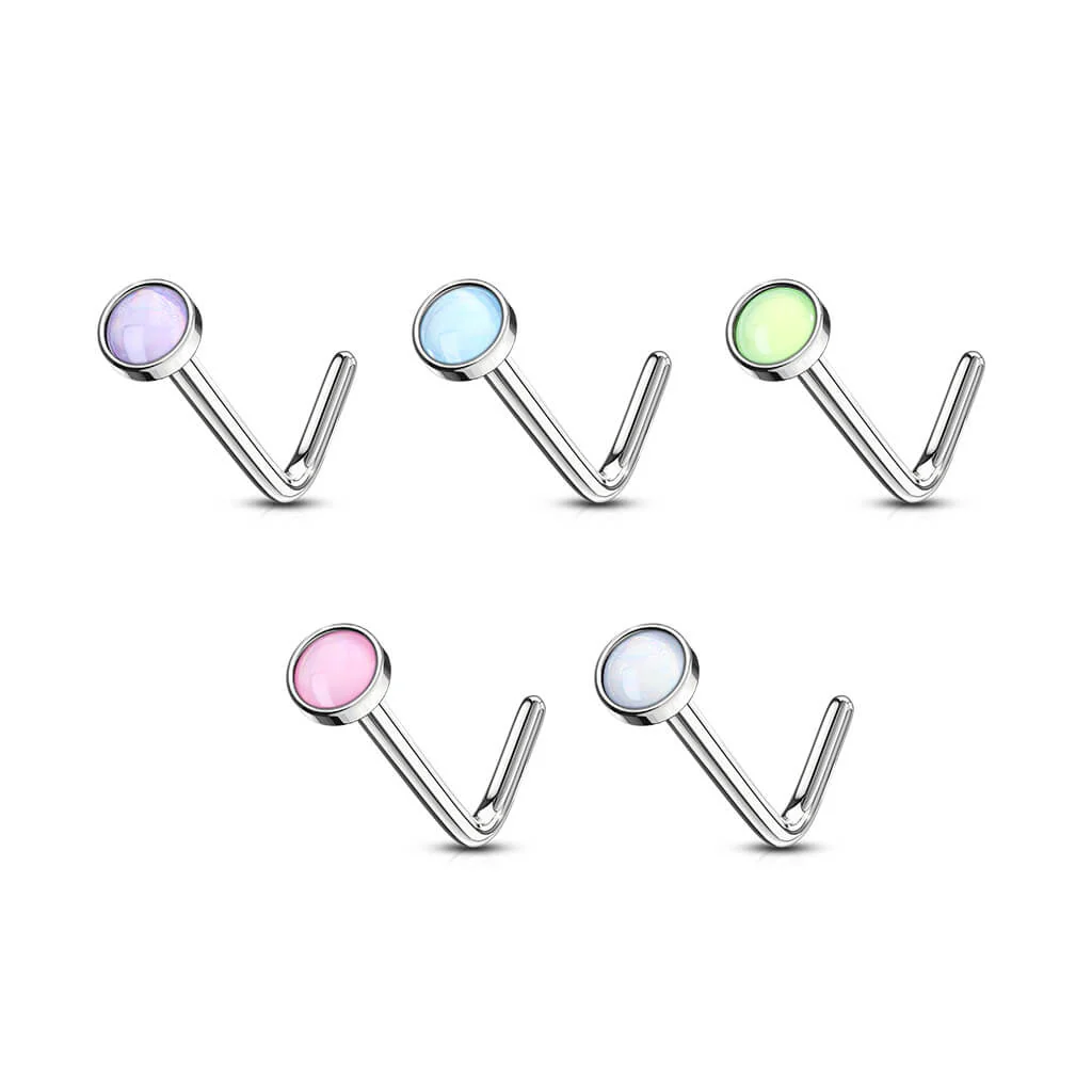 Nasenstecker L-Form Glänzender Synthetik Stein Silber, 5 Stück - Image 2