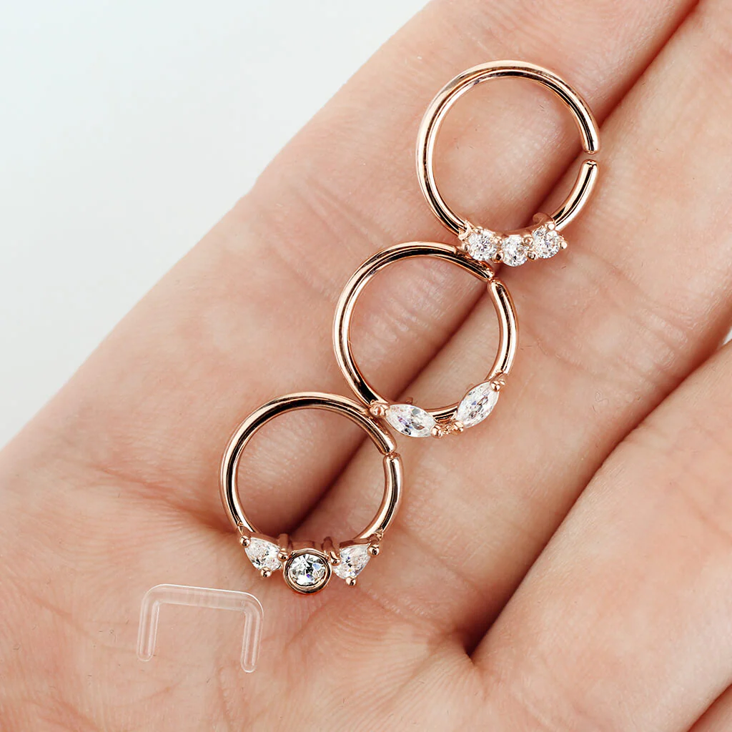 Septum Piercing Set Retainer Ring Zirkonia Gold Biegbar, 3 Stück - Image 3