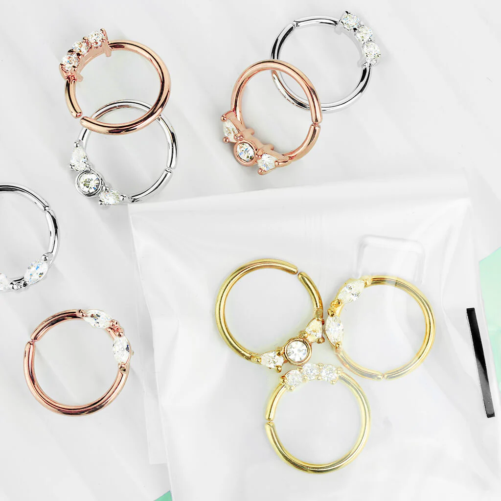 Septum Piercing Set Retainer Ring Zirkonia Gold Biegbar, 3 Stück - Image 5