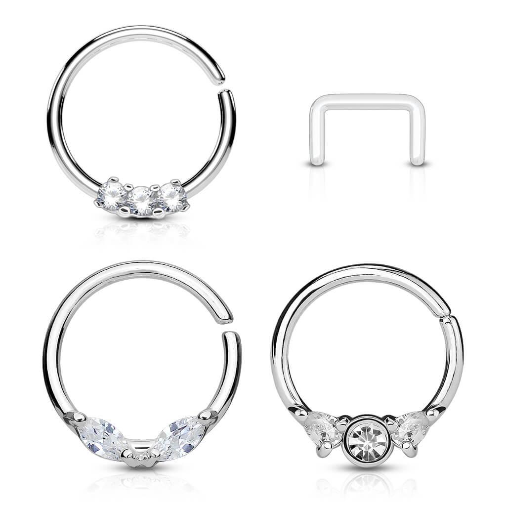 Septum Piercing Set Retainer Ring Zirkonia Gold Biegbar, 3 Stück - Image 6