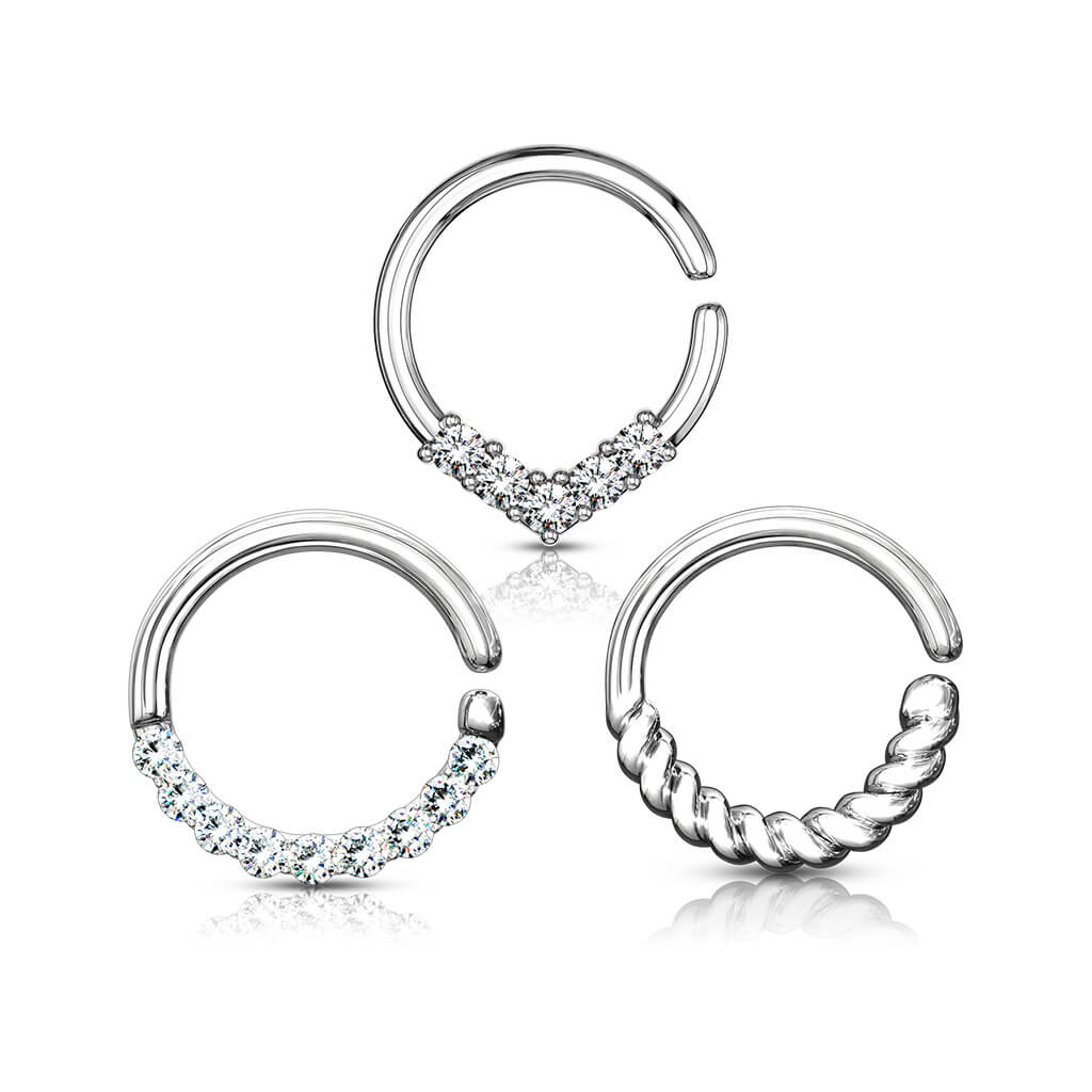Septum Piercing Set Ring Zirkonia Gold Biegbar, 3 Stück - Image 3