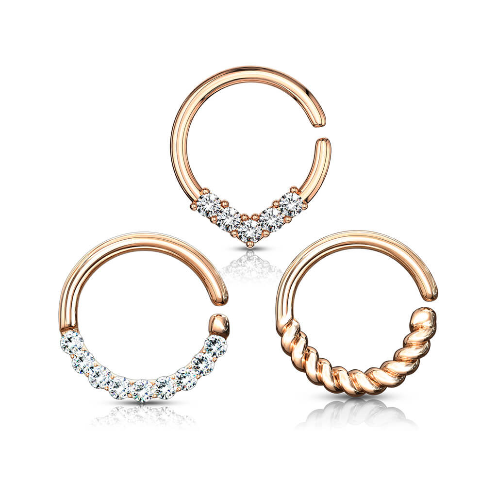 Septum Piercing Set Ring Zirkonia Gold Biegbar, 3 Stück - Image 4