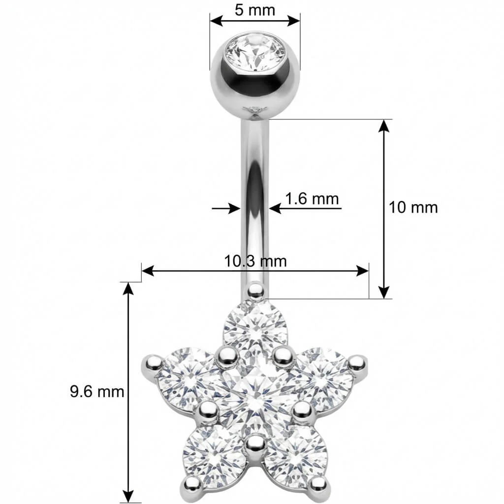Bauchnabelpiercing Fünfblättrige Kristall Blume Blüte - Image 2