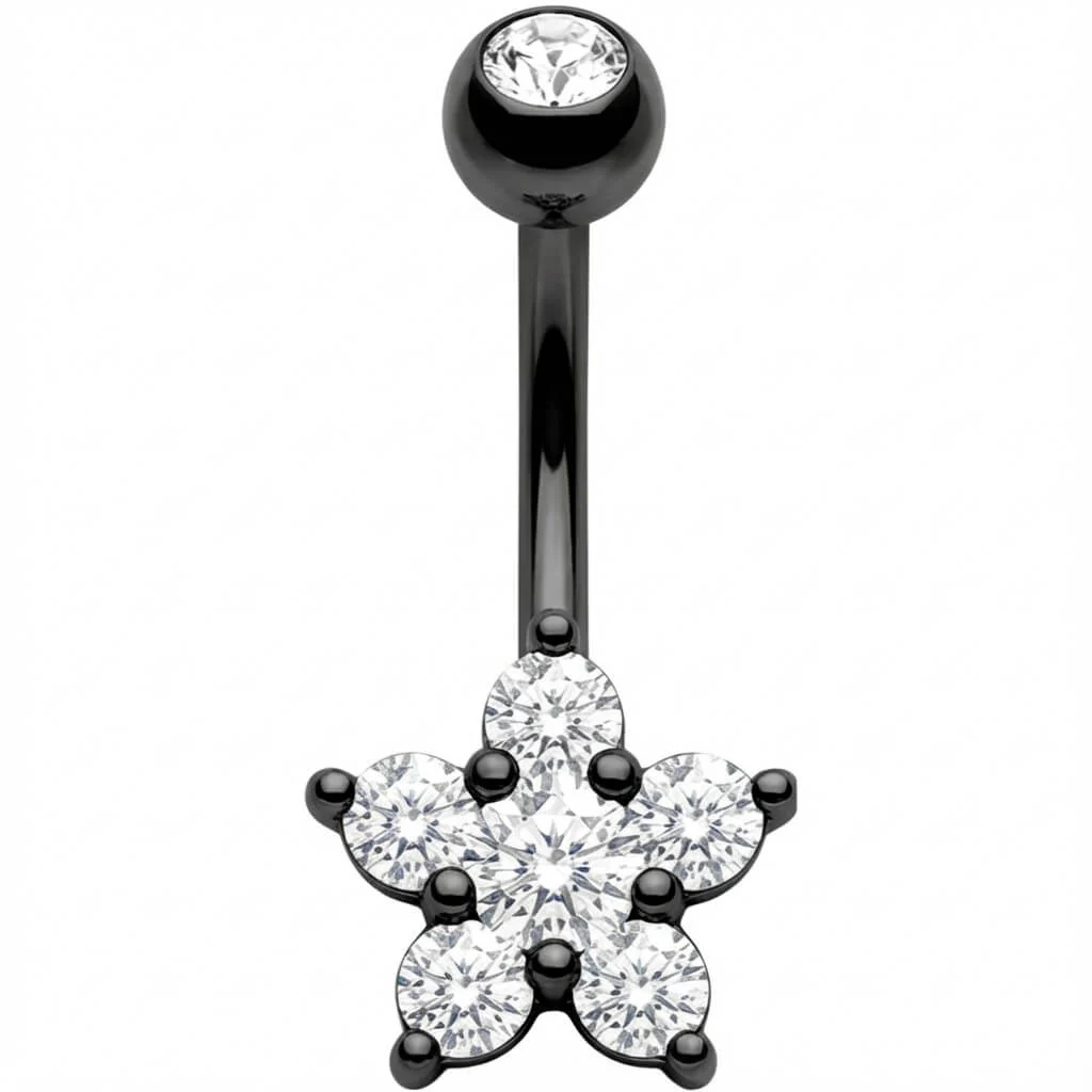 Bauchnabelpiercing Fünfblättrige Kristall Blume Blüte - Image 3