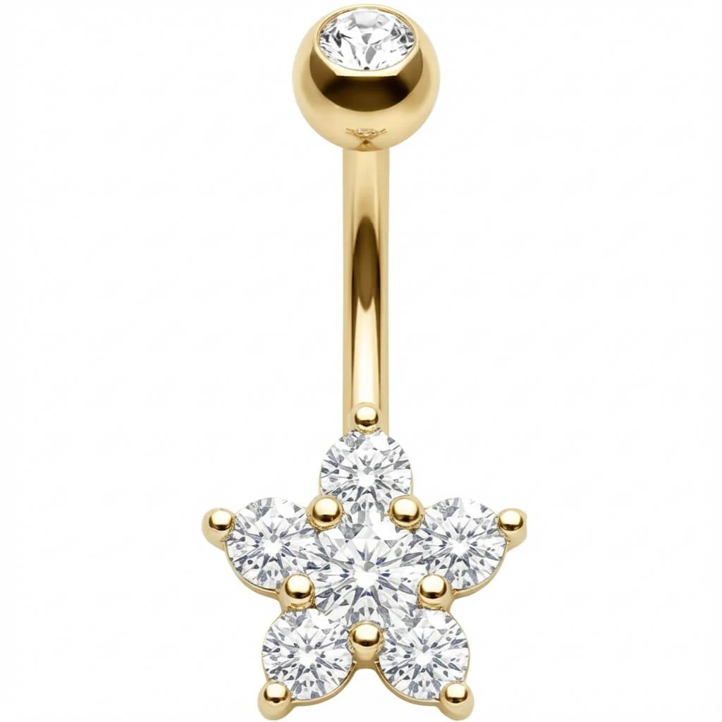 Bauchnabelpiercing Fünfblättrige Kristall Blume Blüte - Image 4