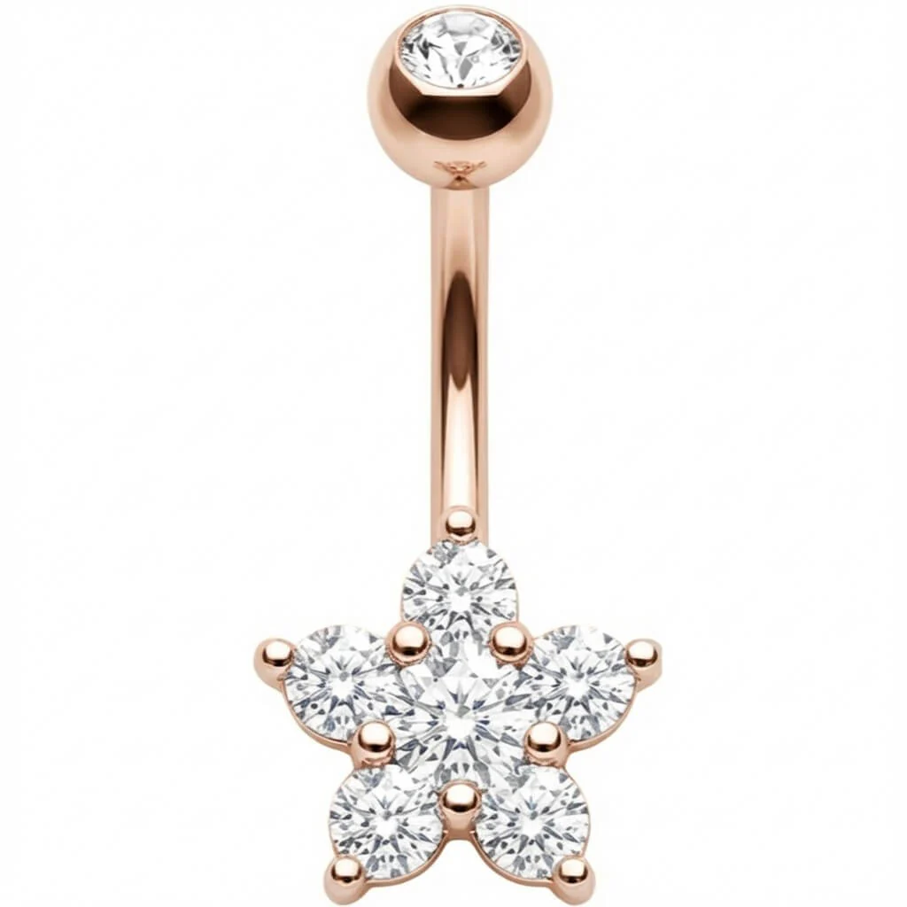 Bauchnabelpiercing Fünfblättrige Kristall Blume Blüte - Image 5