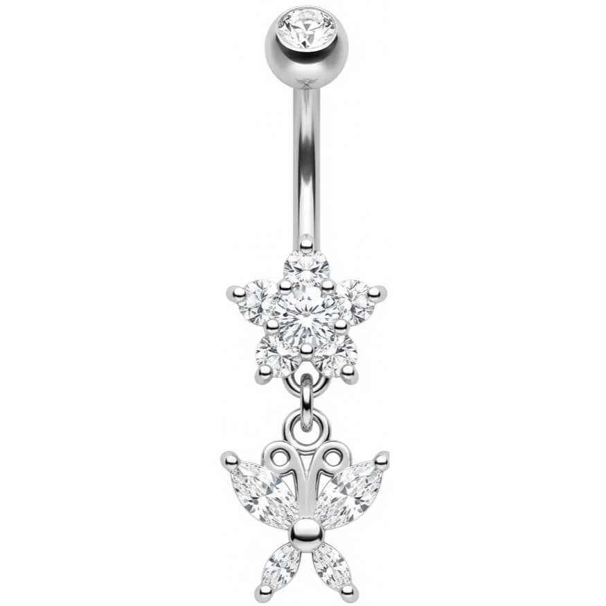 Bauchnabelpiercing Kristall Blume Anhänger Schmetterling