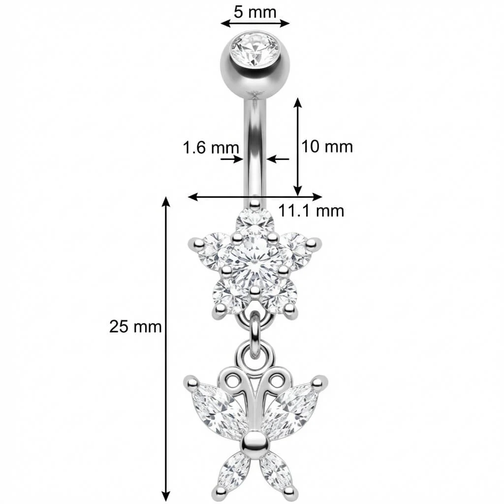 Bauchnabelpiercing Kristall Blume Anhänger Schmetterling - Image 2
