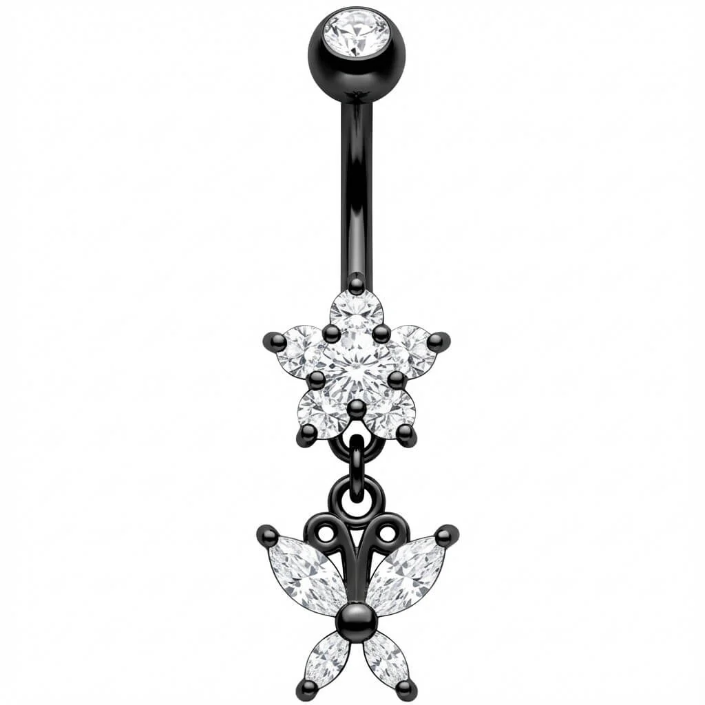 Bauchnabelpiercing Kristall Blume Anhänger Schmetterling - Image 3