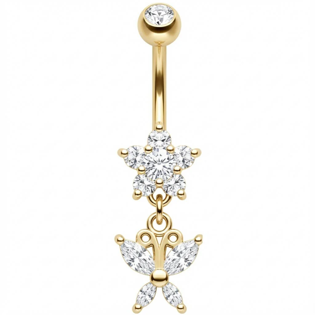 Bauchnabelpiercing Kristall Blume Anhänger Schmetterling - Image 4