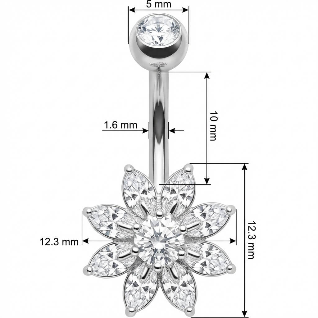 Bauchnabelpiercing Marquise Kristall Blüten Design - Image 2