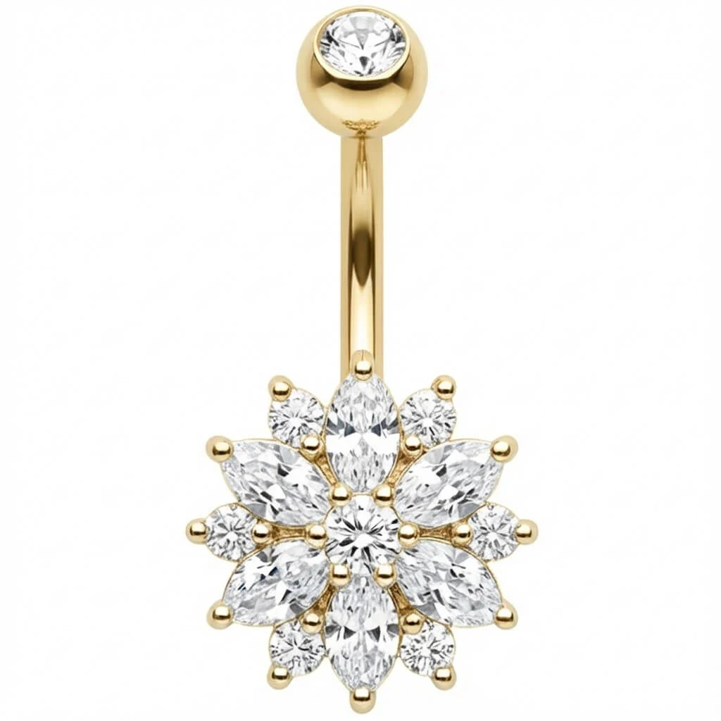 Bauchnabelpiercing Marquise Kristall Blume Blüte - Image 4