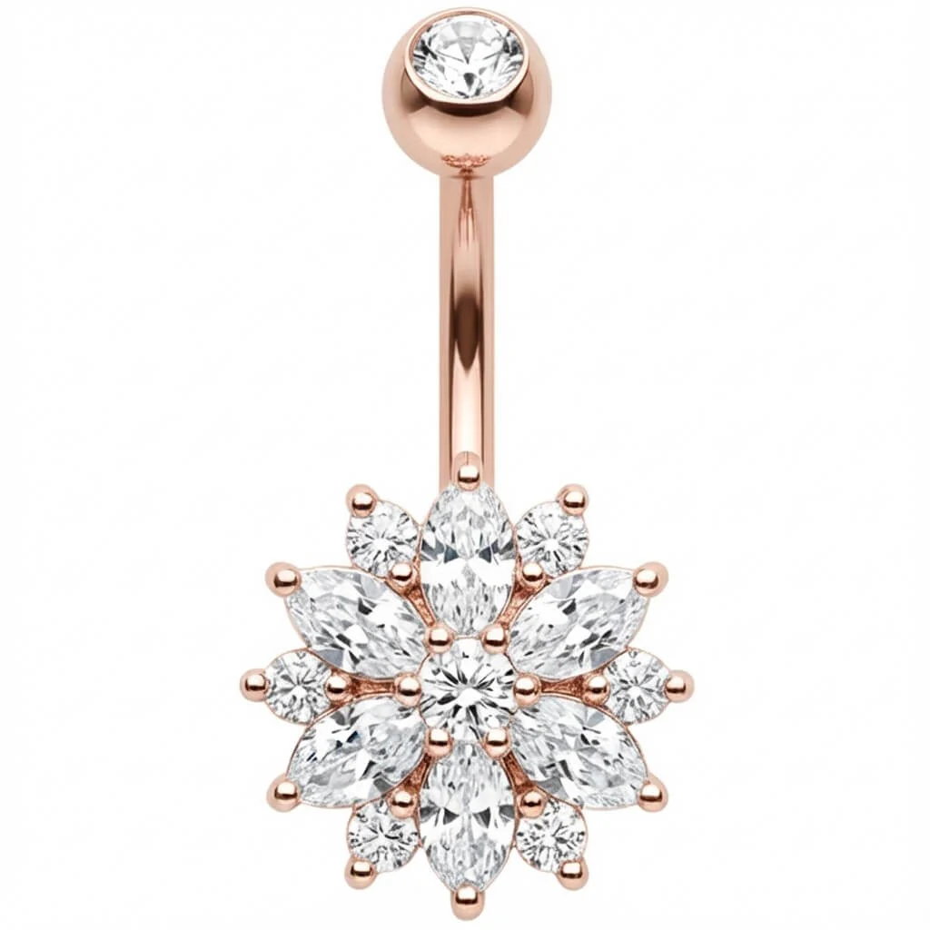 Bauchnabelpiercing Marquise Kristall Blume Blüte - Image 5
